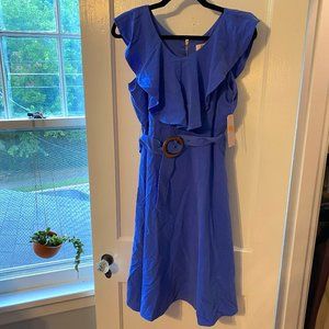 GB Girls Blue Belted Dress with Ruffle Sleeves - NWT